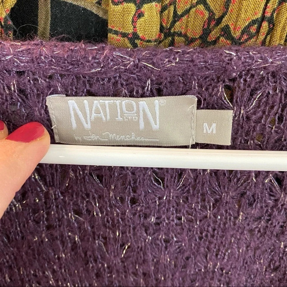 Nation LTD Sheer Scoop Neck Metallic Gold Purple Pullover Sweater Size Medium - Picture 8 of 10